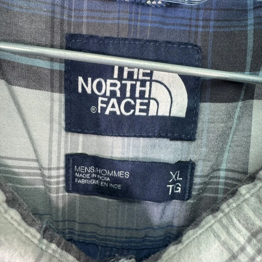 The North Face Button Down Shirt Men XL Blue Plaid Short Sleeve Casual Outdoor